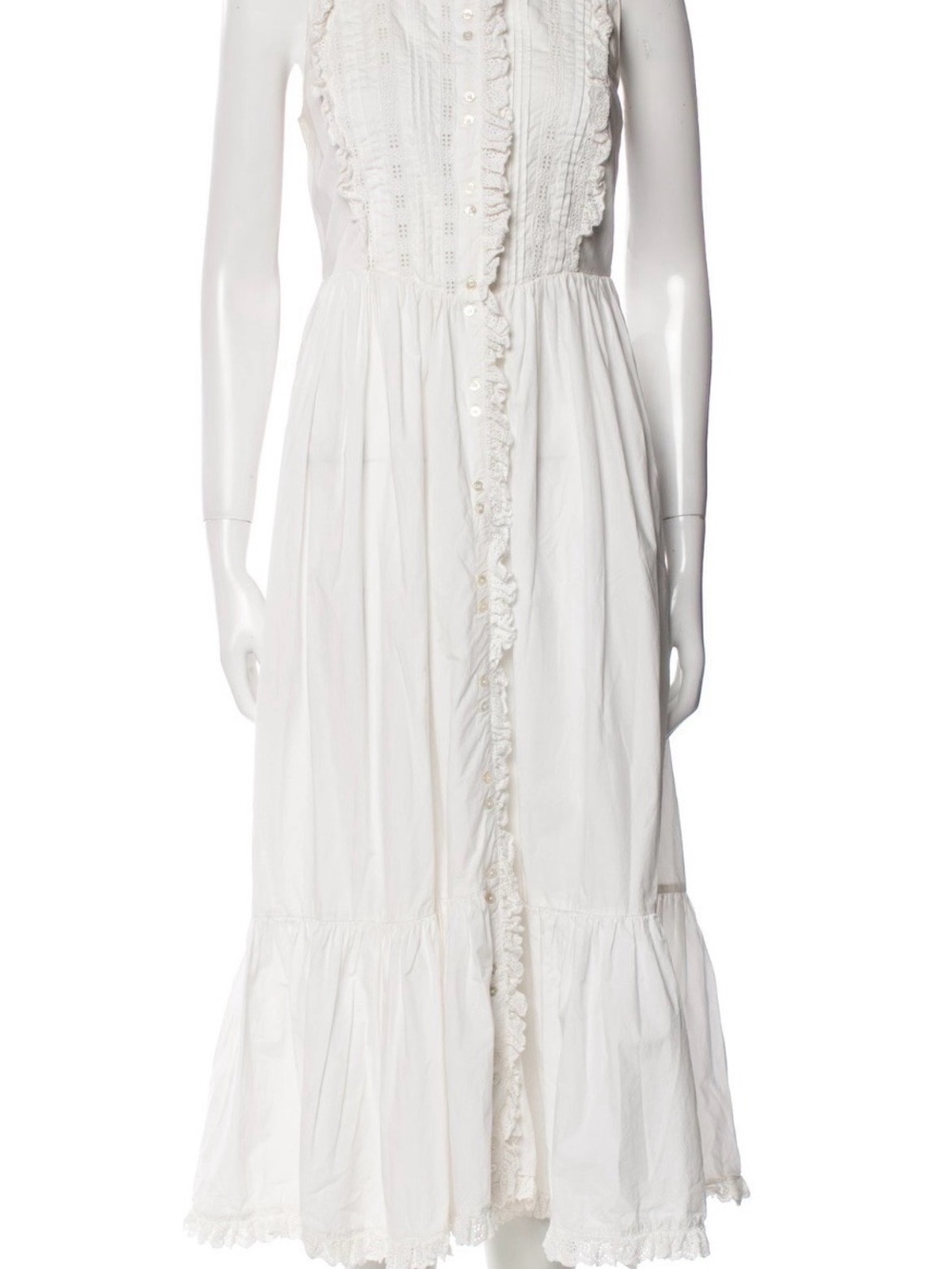 Doen White Ruffled Button-Front Midi Dress